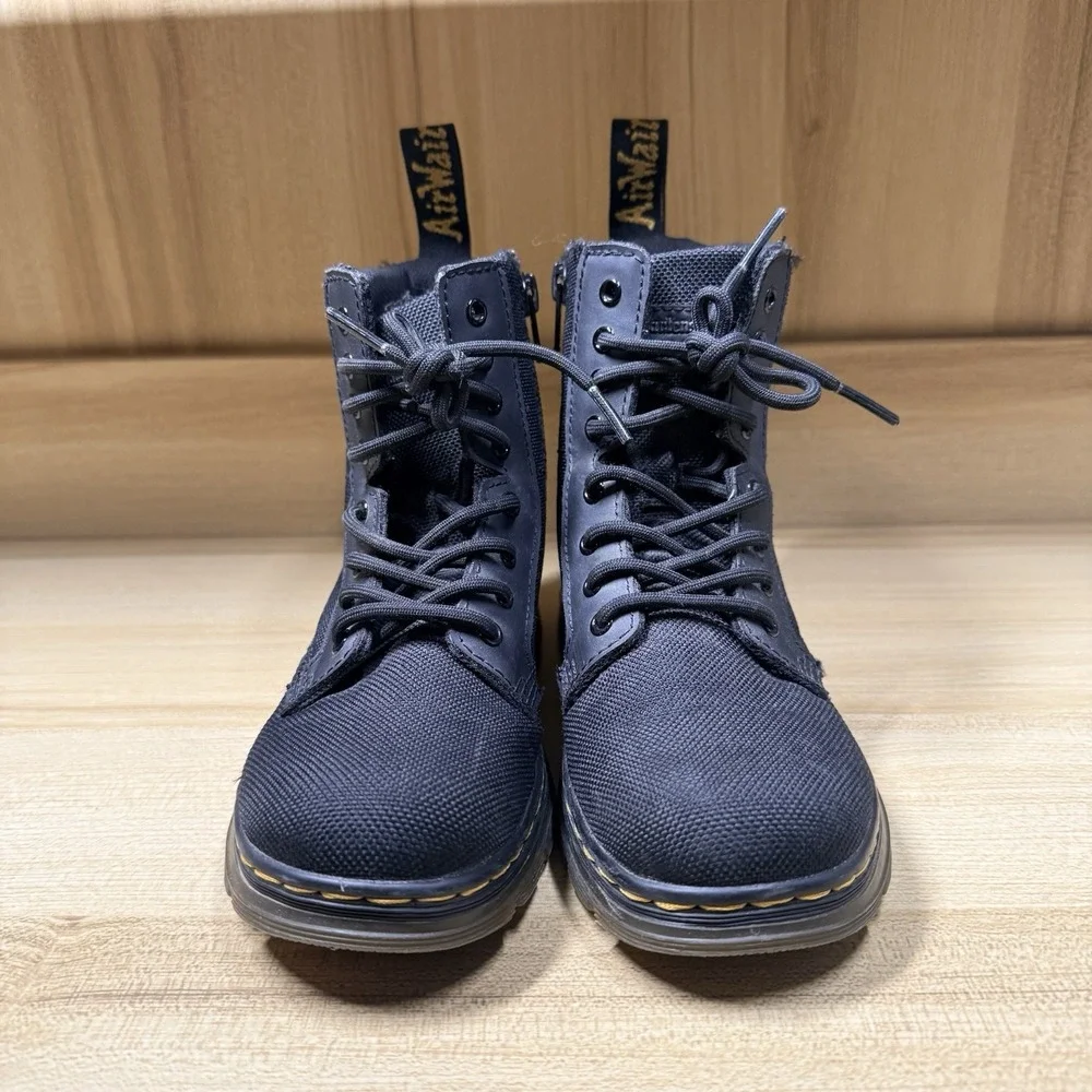 Dr. Martens Boots Doc Combs J Combat Lace Up Canvas Zip‎ Black Youth Kids Sz 1